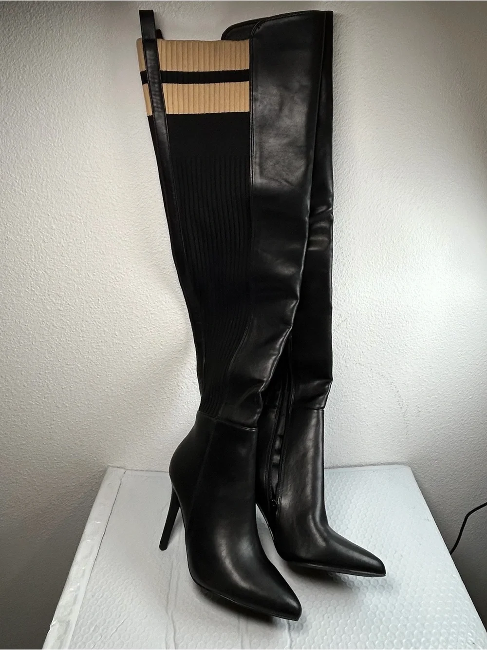 Women’s Black Over the Knee Stretch Boots Stiletto Heel Pointed Toe Size 7